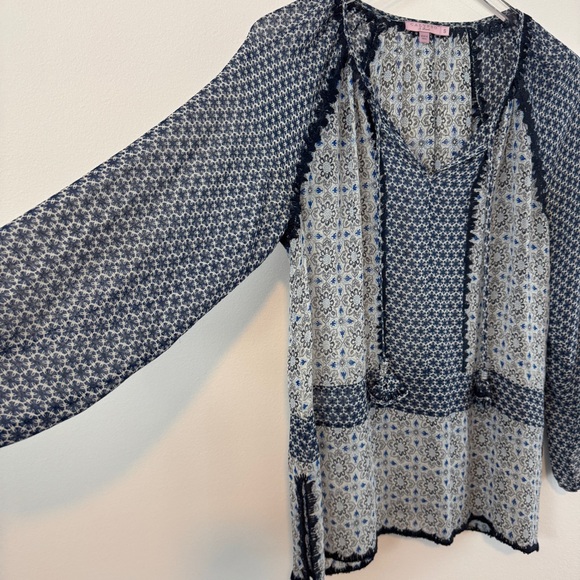 Calypso St Barth Silk Tunic Top Size S Blue Multi Print with Embroidered Details - Picture 3 of 9